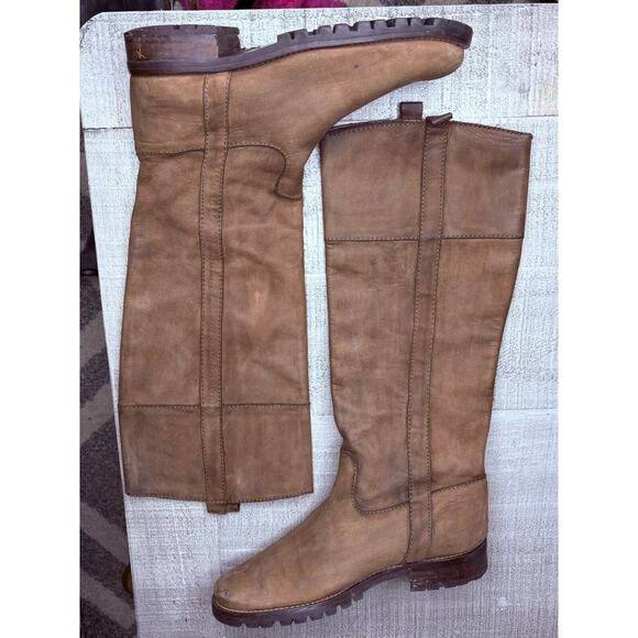Boden Size 7 Riding Boots Flat 1” Heel Nubuck Leather Pull On Brown Round Toe - Picture 3 of 6